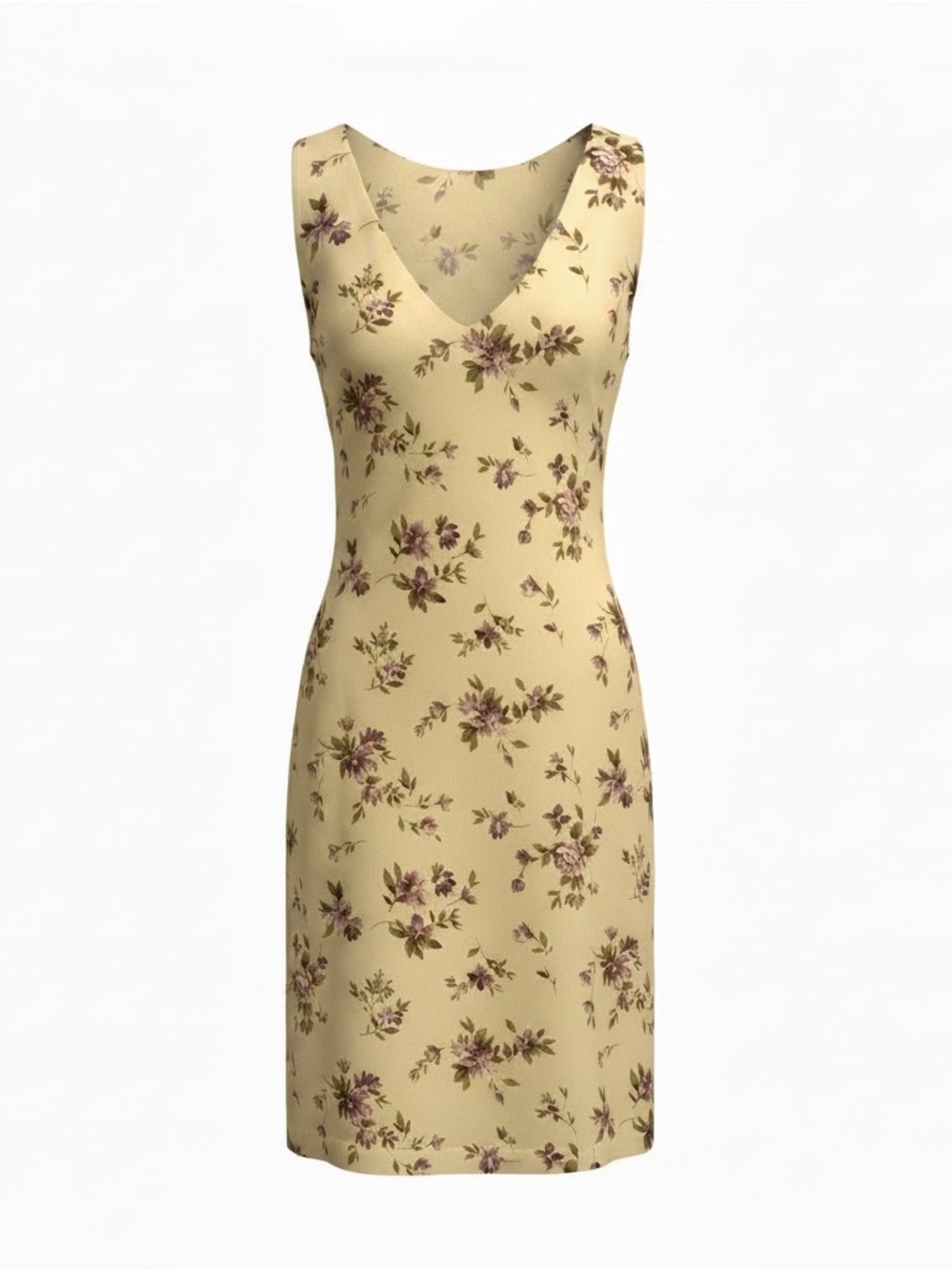 Floral V-Neck Shift Dress in Light Yellow vintage 90s made‎ in USA tie back